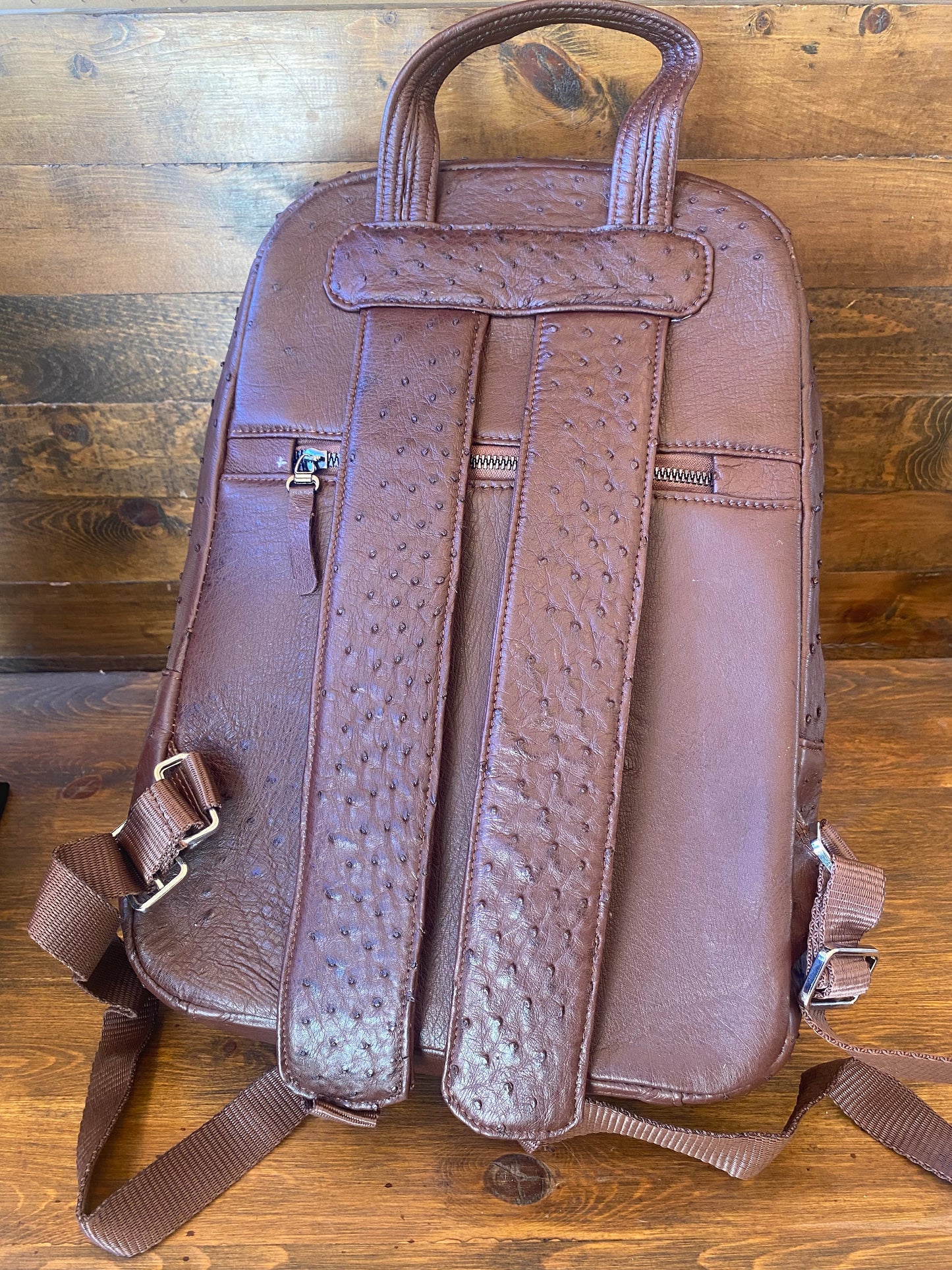 Brown full ostrich skin luxury backpack