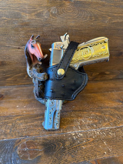 Black/gold ostrich compact holster (1911) - LEFT