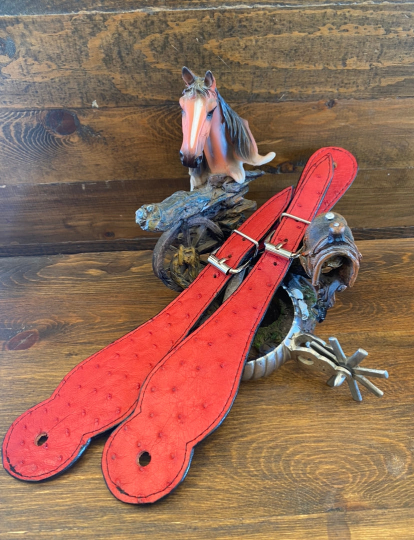 Red ostrich skin spur straps