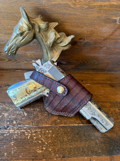 Chocolate/gold crocodile skin  compact holster ( 1911, High  Power)