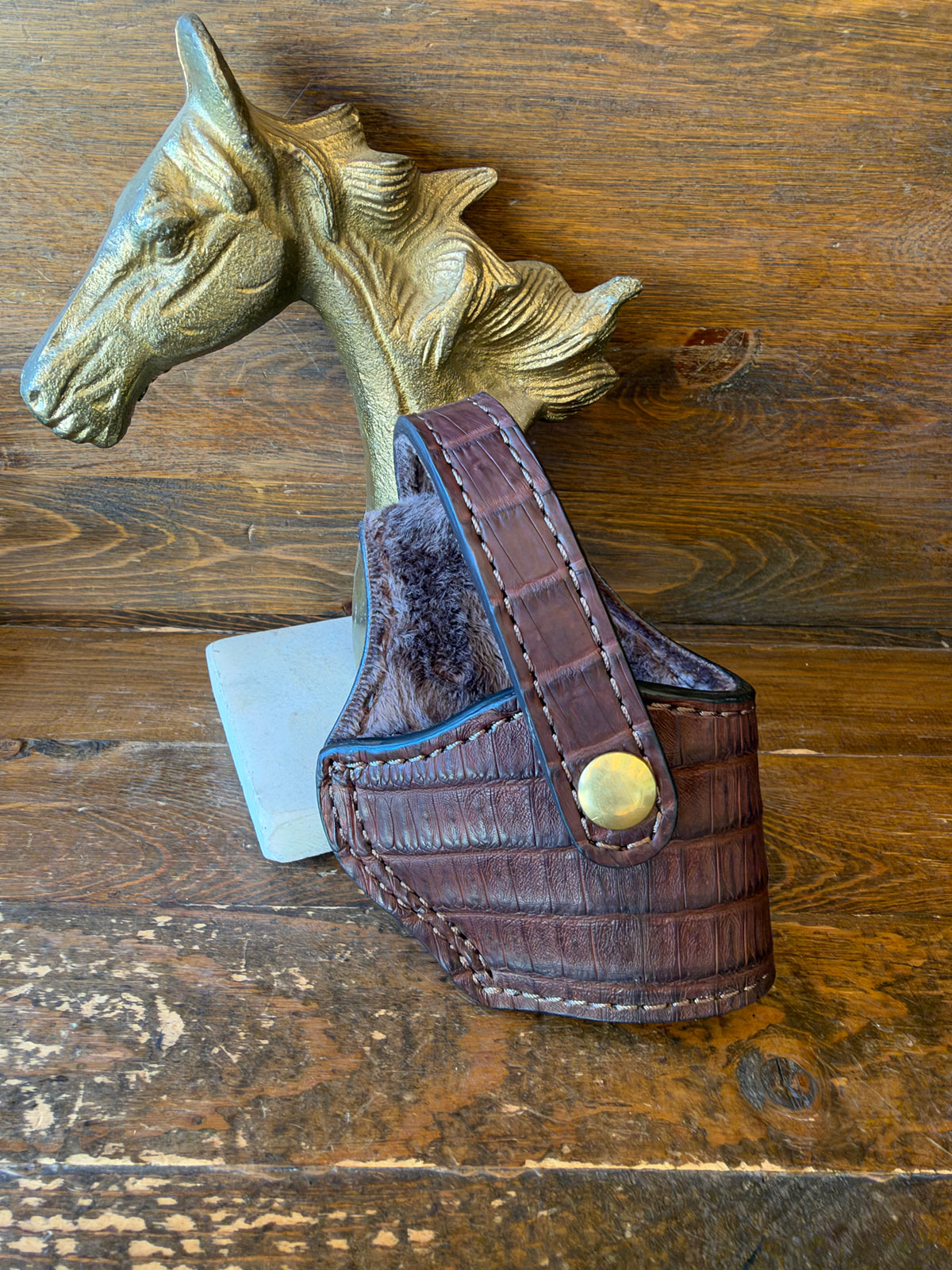Chocolate/gold crocodile skin  compact holster ( 1911, High  Power)