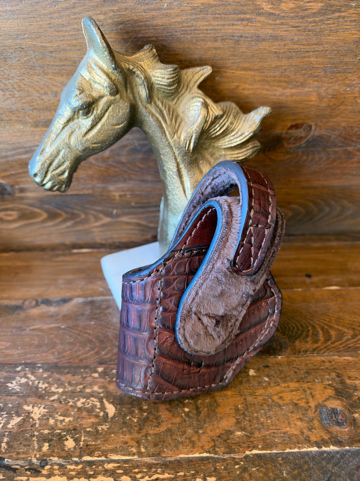 Chocolate/gold crocodile skin  compact holster ( 1911, High  Power)
